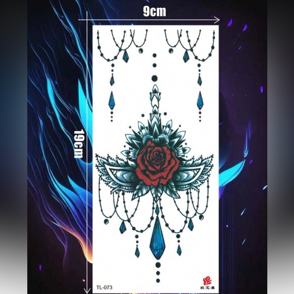 1pc Sexy Underboob Temporary Tattoo Sticker, Rose Flower & Gemstone Pattern - Picture 3 of 4